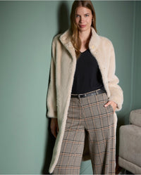 Surkana - Teddy Effect Coat with High Collar in Ecru