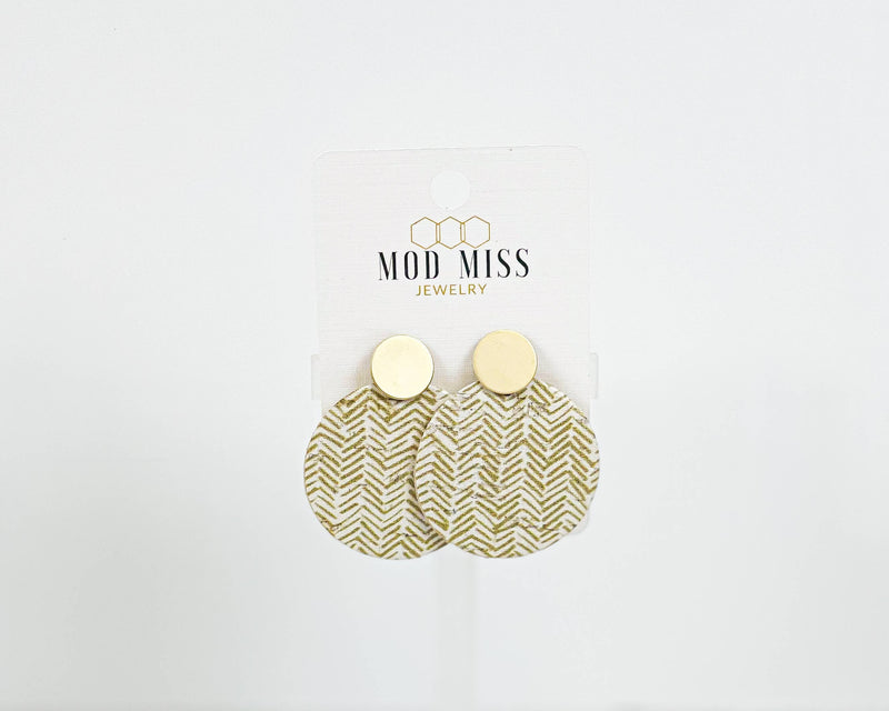 Honey Chevron - Cork+Leather Round Earring