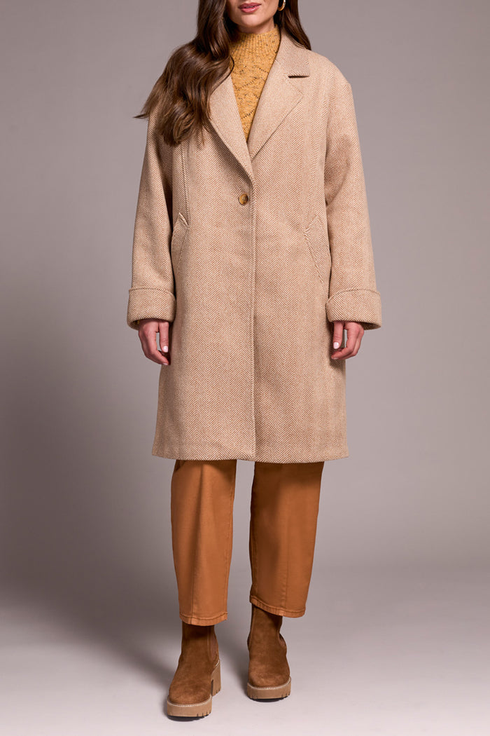 Tribal - Soft Herringbone Button Trench Coat