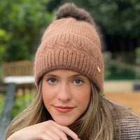 Angora Camel Beanie - Lux Pom Pom