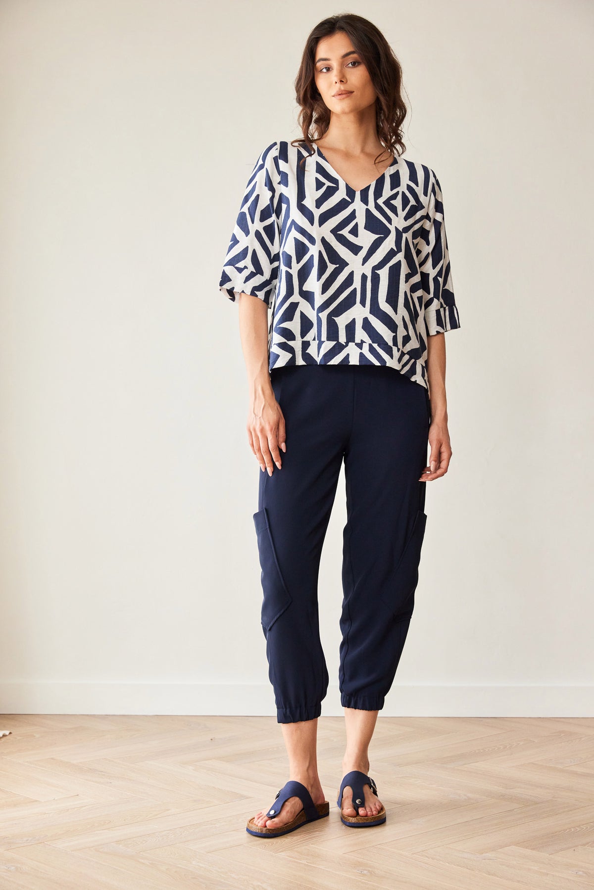 Peruzzi - Geo Block Print Top - Navy
