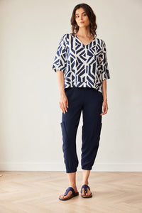 Peruzzi - Geo Block Print Top - Navy