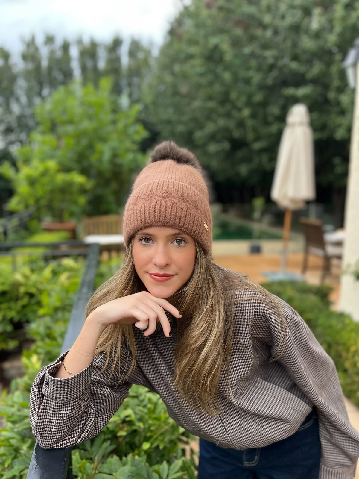Angora Camel Beanie - Lux Pom Pom