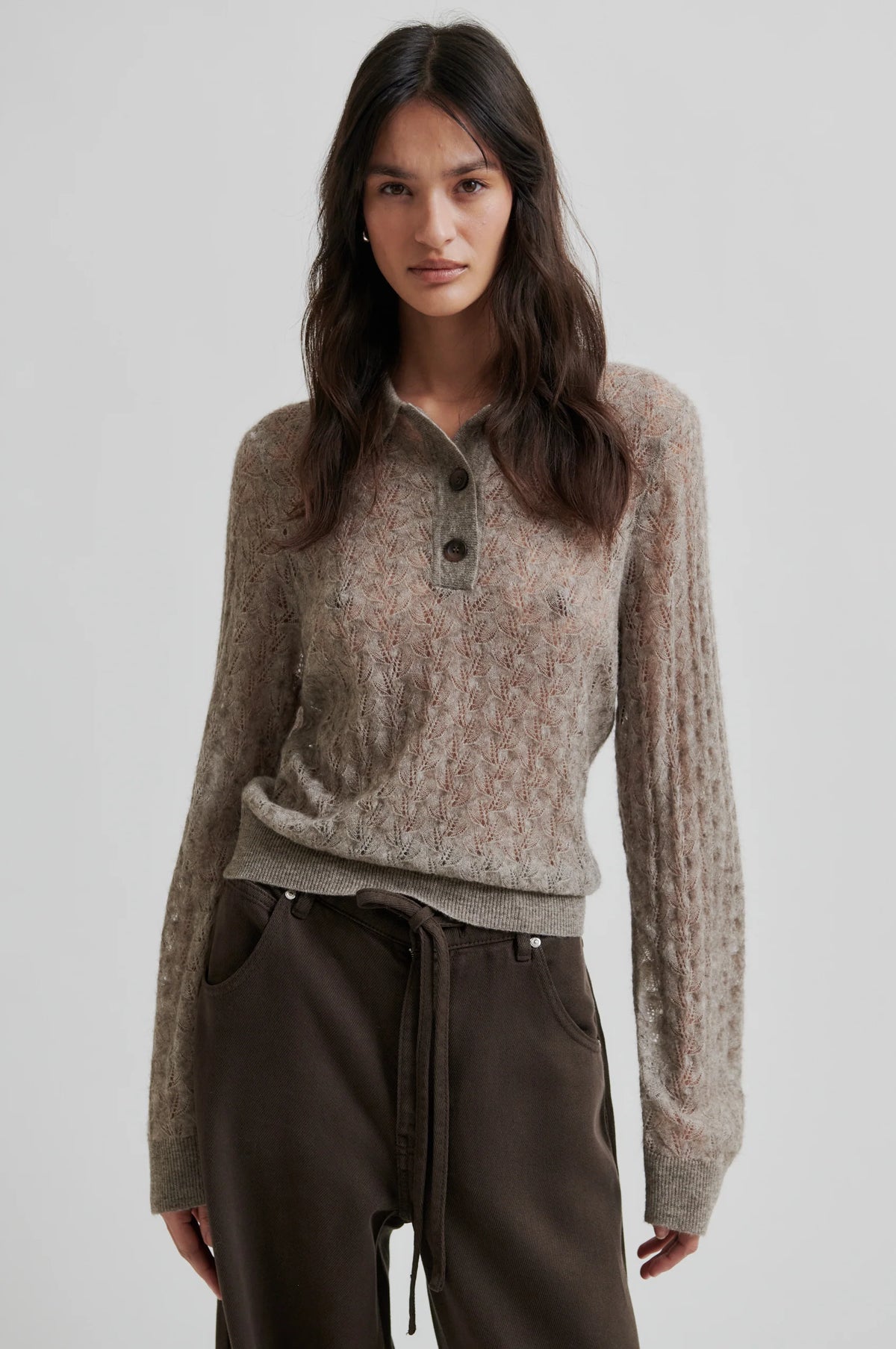 Second Female - Vespa Knit LS Polo - Mid Brown Melange