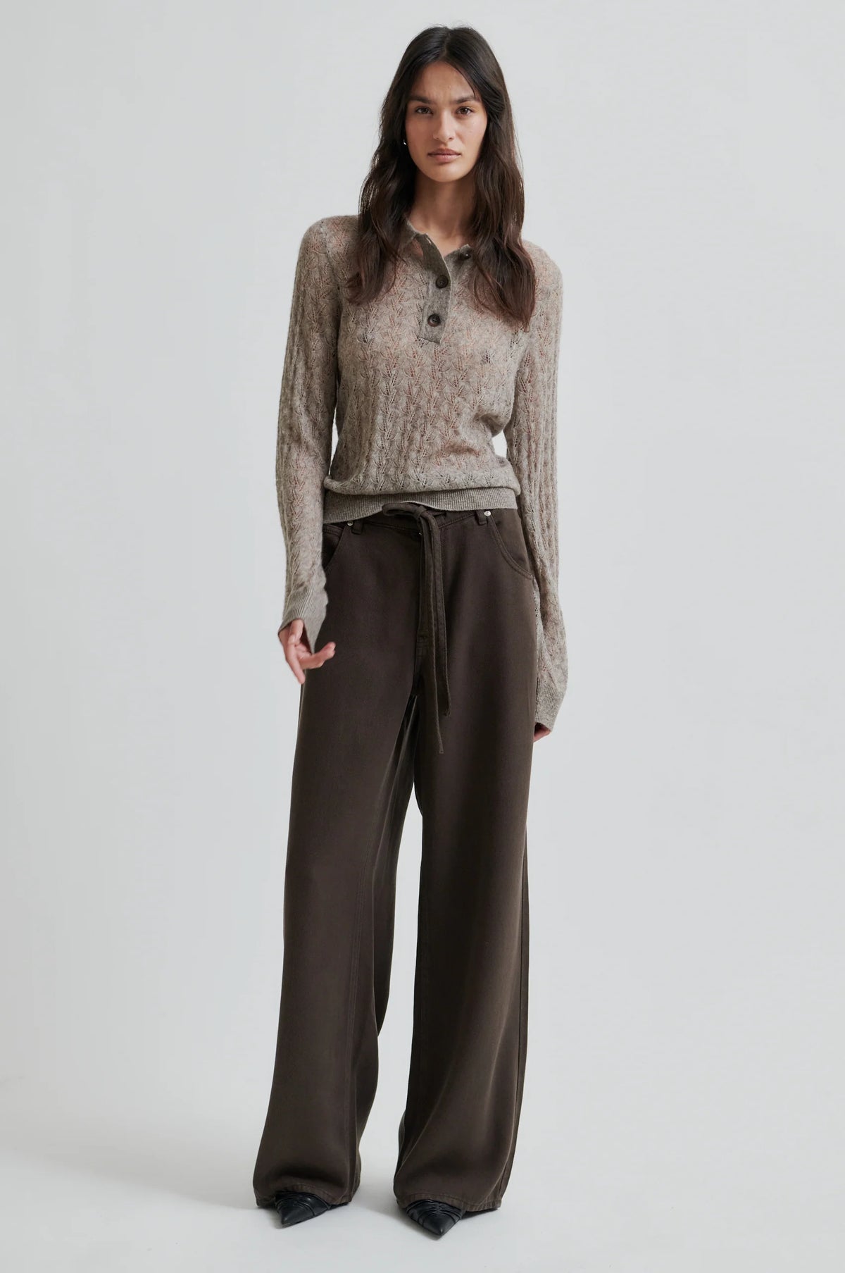 Second Female - Vespa Knit LS Polo - Mid Brown Melange