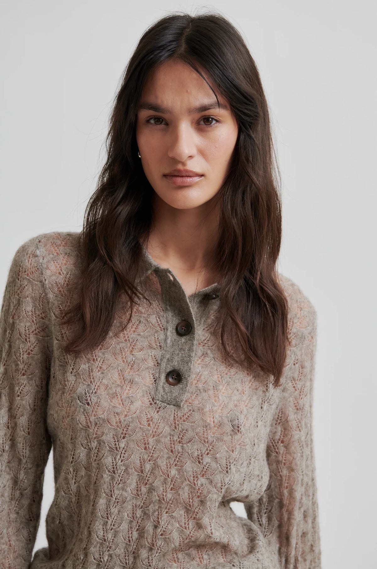 Second Female - Vespa Knit LS Polo - Mid Brown Melange