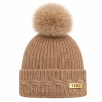Angora Snowflake Beanie with Pompom - Camel
