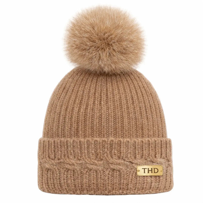 Angora Snowflake Beanie with Pompom - Camel