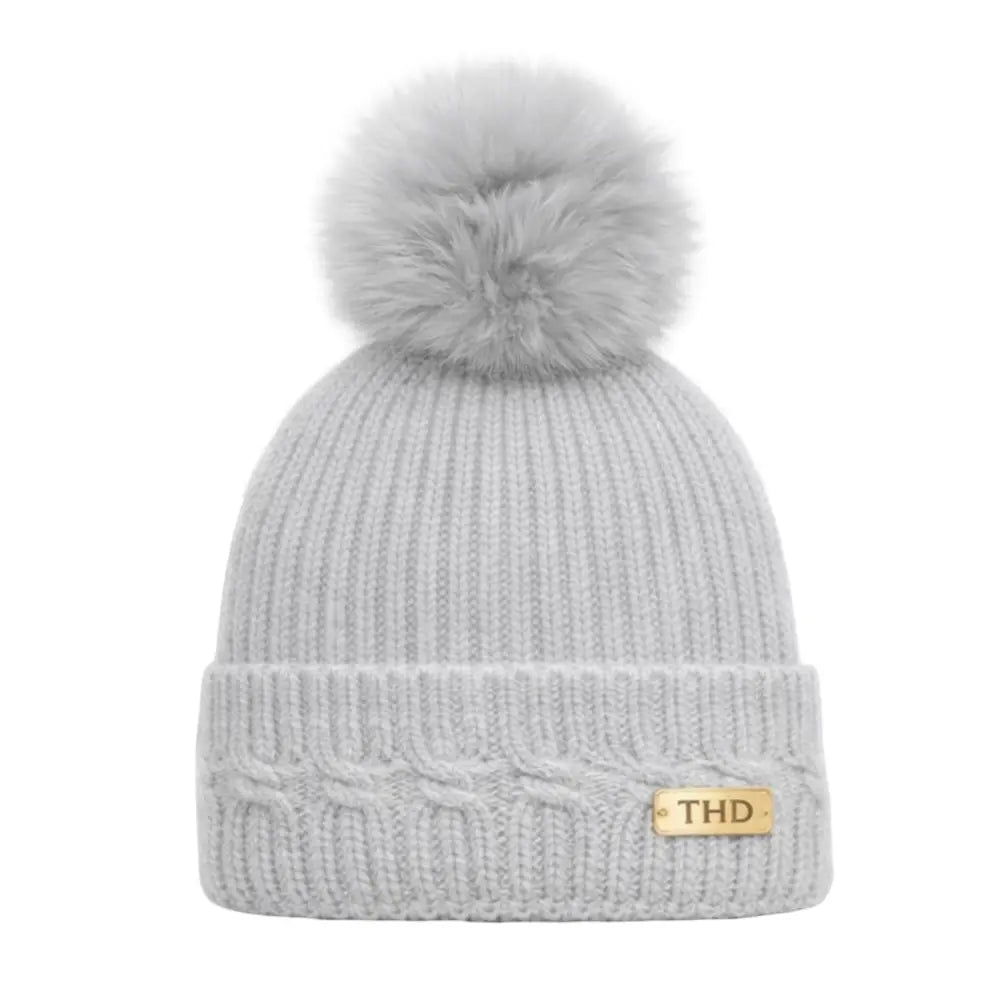 Angora Snowflake Beanie with Pompom - Grey