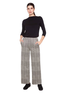 UP - Full Length Wide Leg Knit Pant - Beige Plaid 68260UP