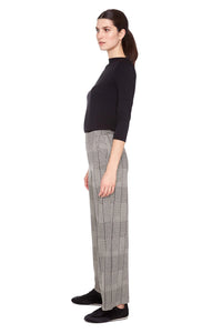 UP - Full Length Wide Leg Knit Pant - Beige Plaid 68260UP