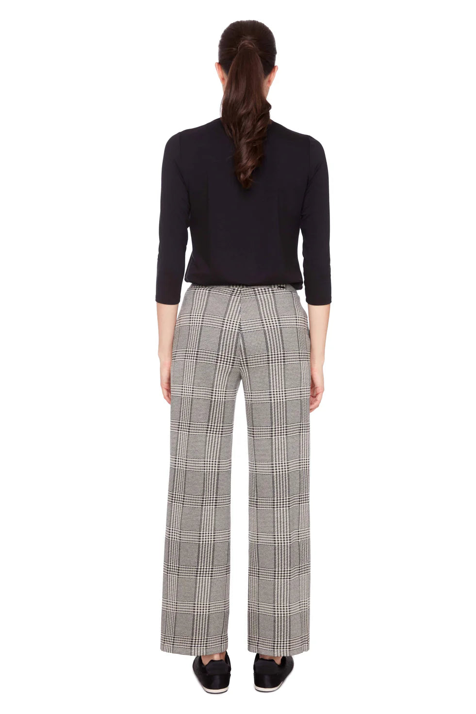 UP - Full Length Wide Leg Knit Pant - Beige Plaid 68260UP