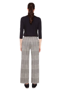UP - Full Length Wide Leg Knit Pant - Beige Plaid 68260UP