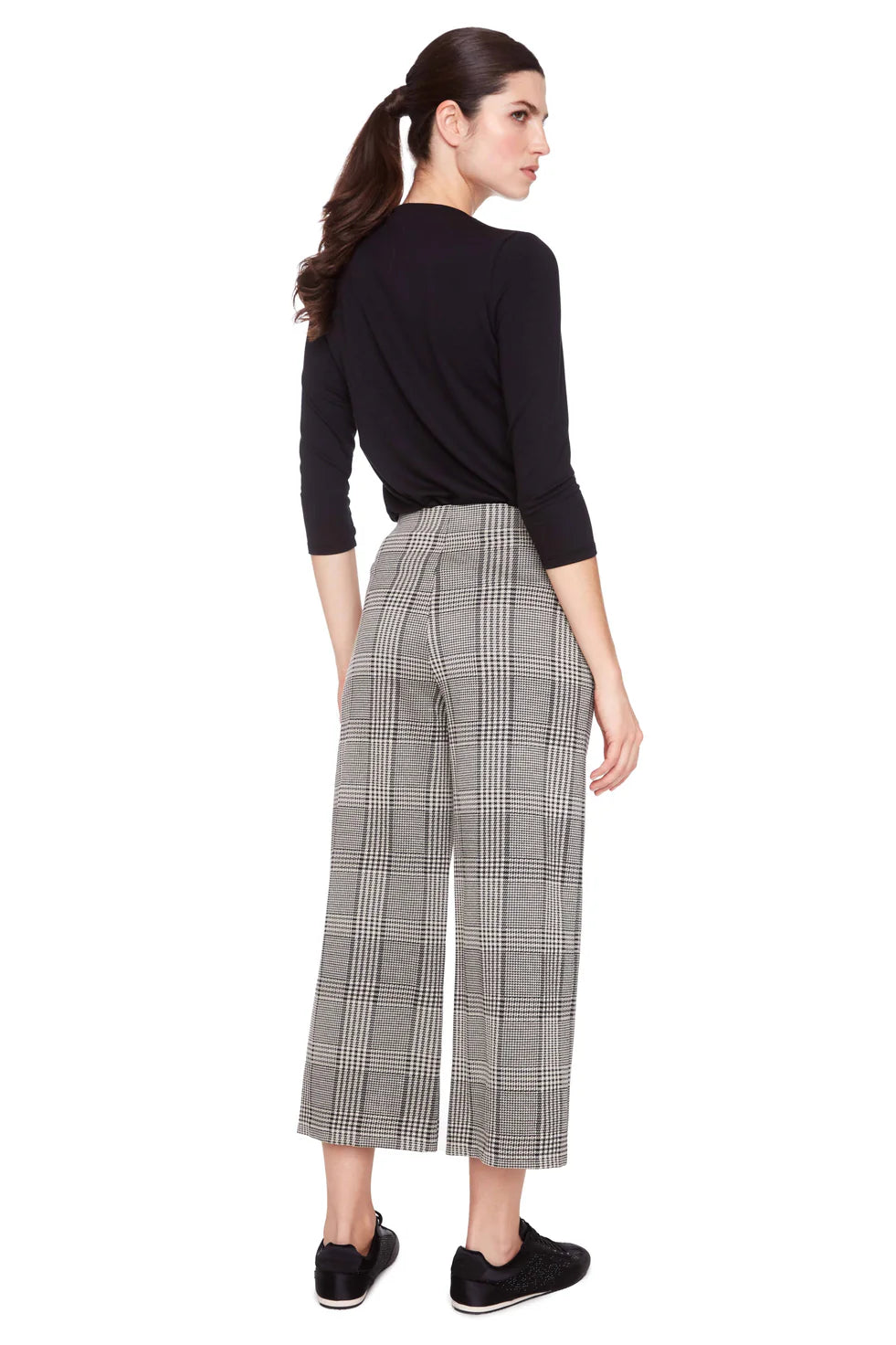 UP - Cropped Wide Leg Knit Pant - Beige Plaid 68681UP
