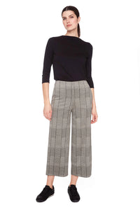 UP - Cropped Wide Leg Knit Pant - Beige Plaid 68681UP