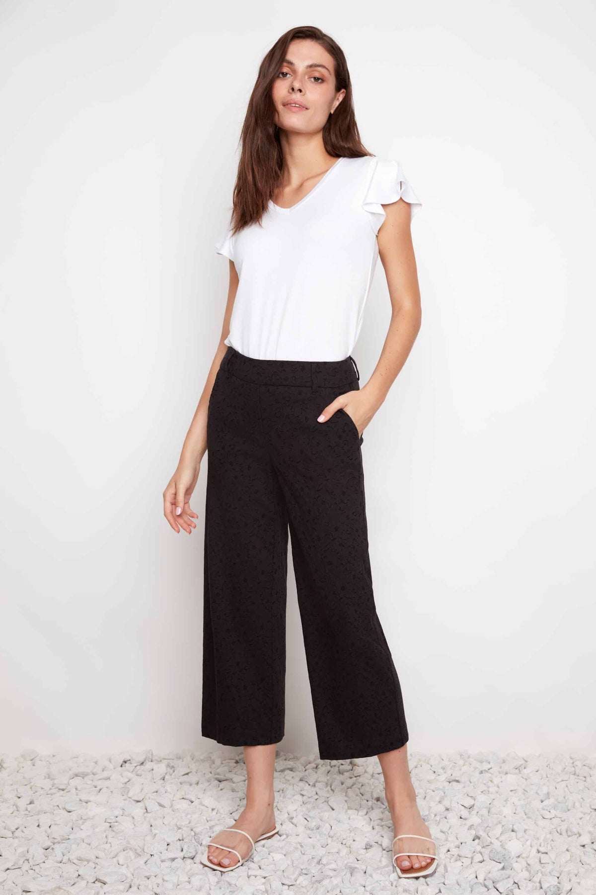 Up Pants Textured Techno Wide Leg Cropped Pant Black Loom