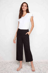 Up Pants Textured Techno Wide Leg Cropped Pant Black Loom