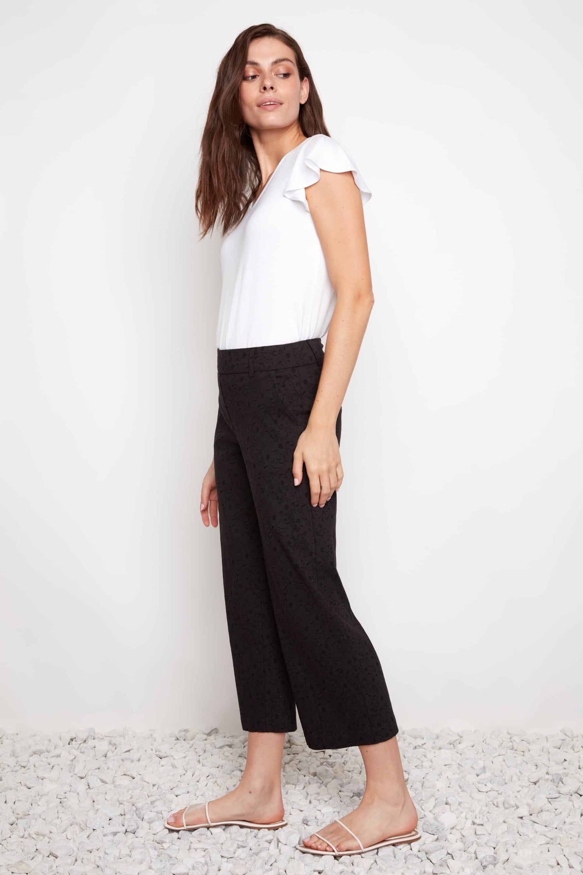 Up Pants Textured Techno Wide Leg Cropped Pant Black Loom back