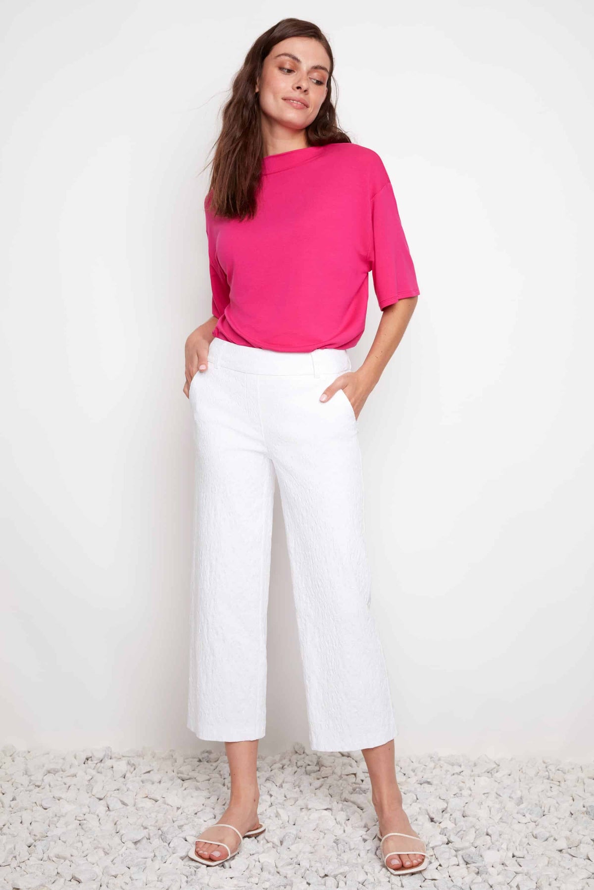 Up Pants Textured Techno Wide Leg Cropped Pant White Loom