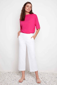 Up Pants Textured Techno Wide Leg Cropped Pant White Loom