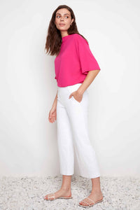 Up Pants Textured Techno Wide Leg Cropped Pant White Loom back