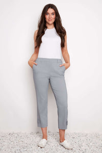 Up Pants Navy Stripe Techno Button-Tab Cropped Pant