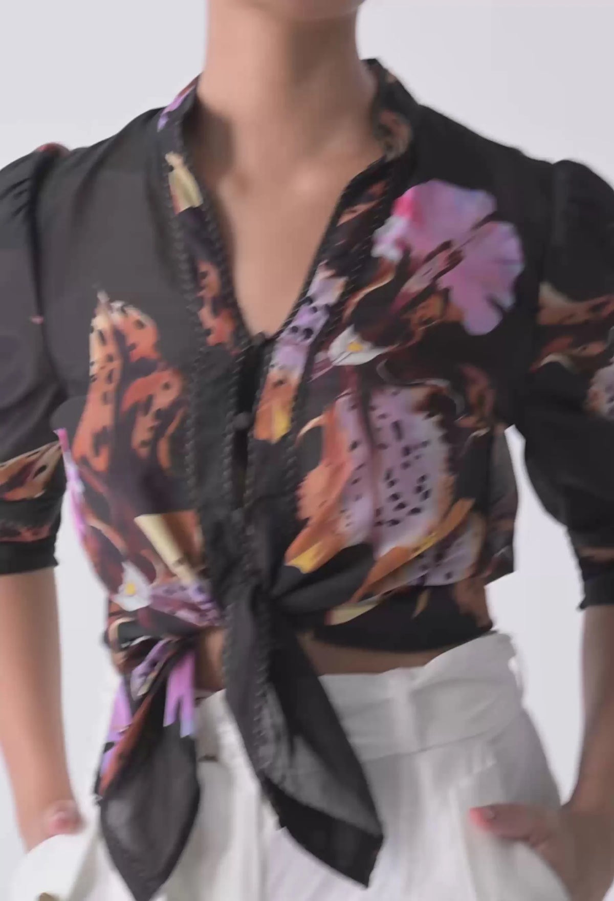 Once Was - Calantha Cotton Silk Ruched Sleeve Shirt - Sunset Orchid