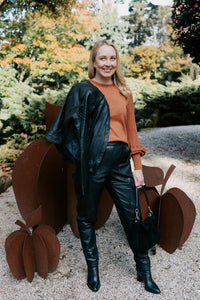 Once Was - Sylvan Leather Curved Panel Jogger in Black