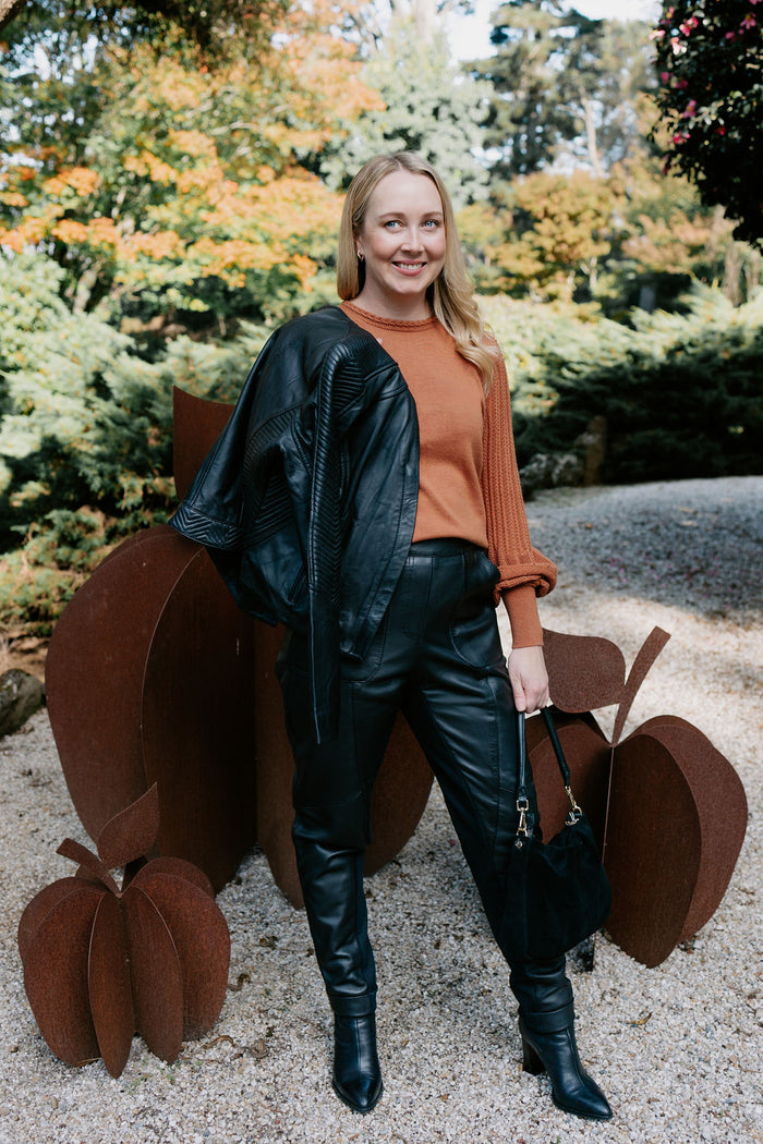 Once Was - Sylvan Leather Curved Panel Jogger in Black