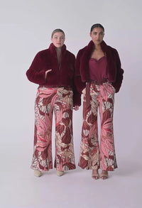 Once Was - Dawn Faux Fur Cropped Jacket in Bordeaux