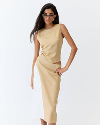 Eder by Anna Splice Skirt Caramel and Off White Herringbone