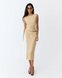 Eder by Anna Splice Skirt Caramel and Off White Herringbone