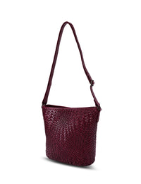 Serenade Coogee cross body bag in purple, woven front detail