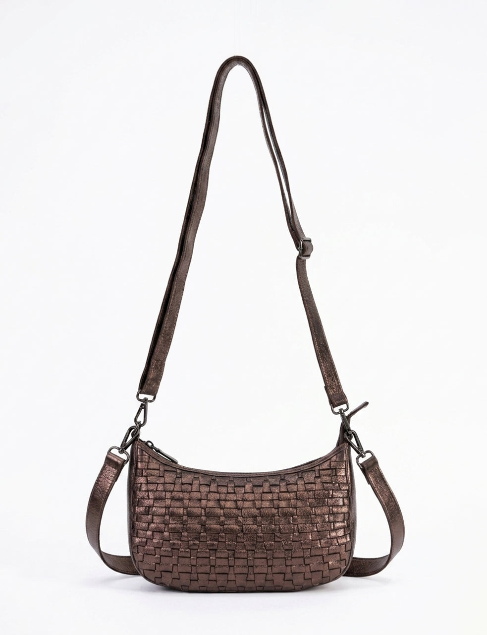 Serenade Sorrento Moon woven leather cross body bag in copper