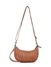 Serenade Sorrento Moon woven leather cross body bag in tan