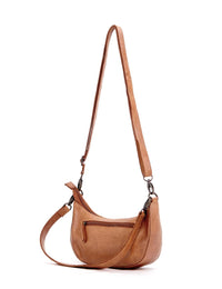 Serenade Sorrento Moon cross body bag in tan, styled