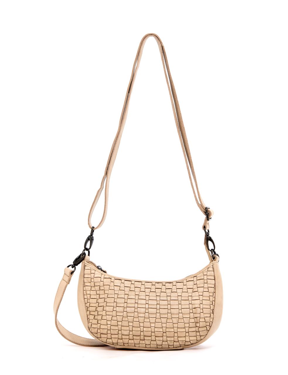 Serenade Sorrento Moon woven leather cross body bag in taupe