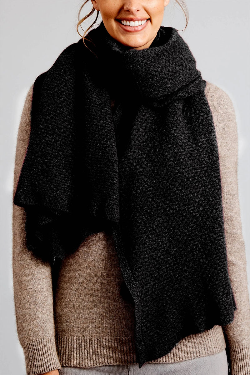 MerinoSnug - Mansfield Wool Knitted Wrap - Australian Made in Black