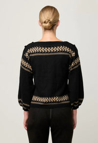 Once Was - Odessa Onyx Merino Wool Cotton Blend Jacquard Knit Top