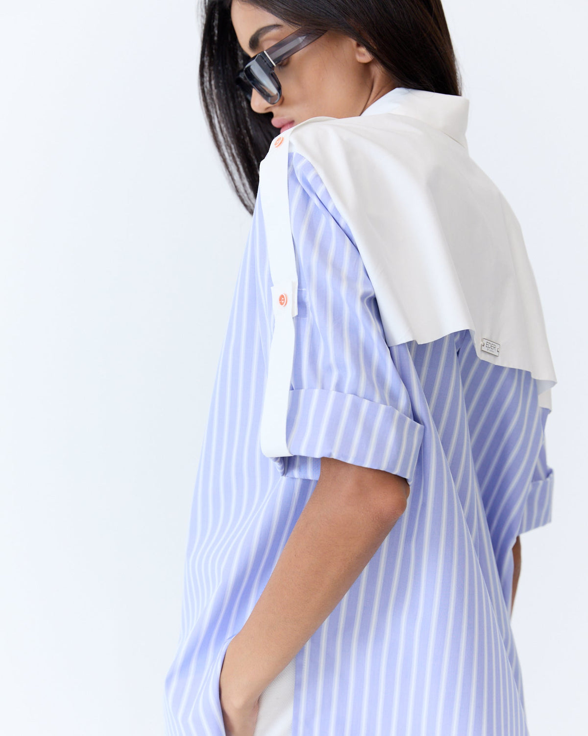 Eder by Anna Bellini Shirt in Blue White Stripe - back yoke