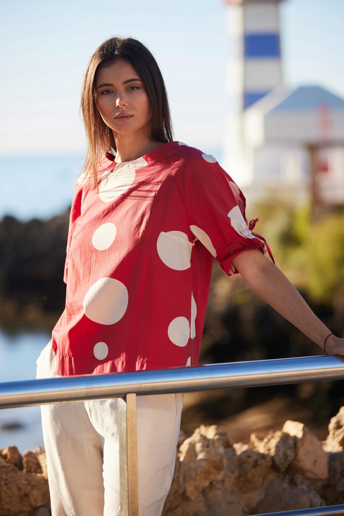 Peruzzi - Polka Dot Cotton Top - Red