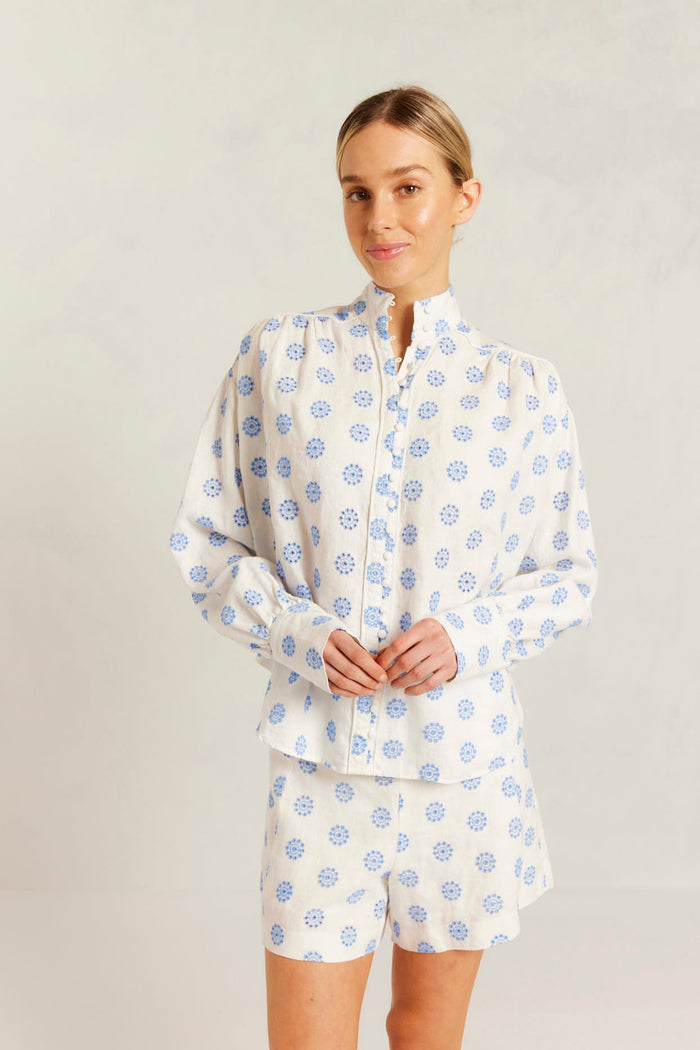 Alessandra - Rosemary Posy Print Shirt in Bluebell