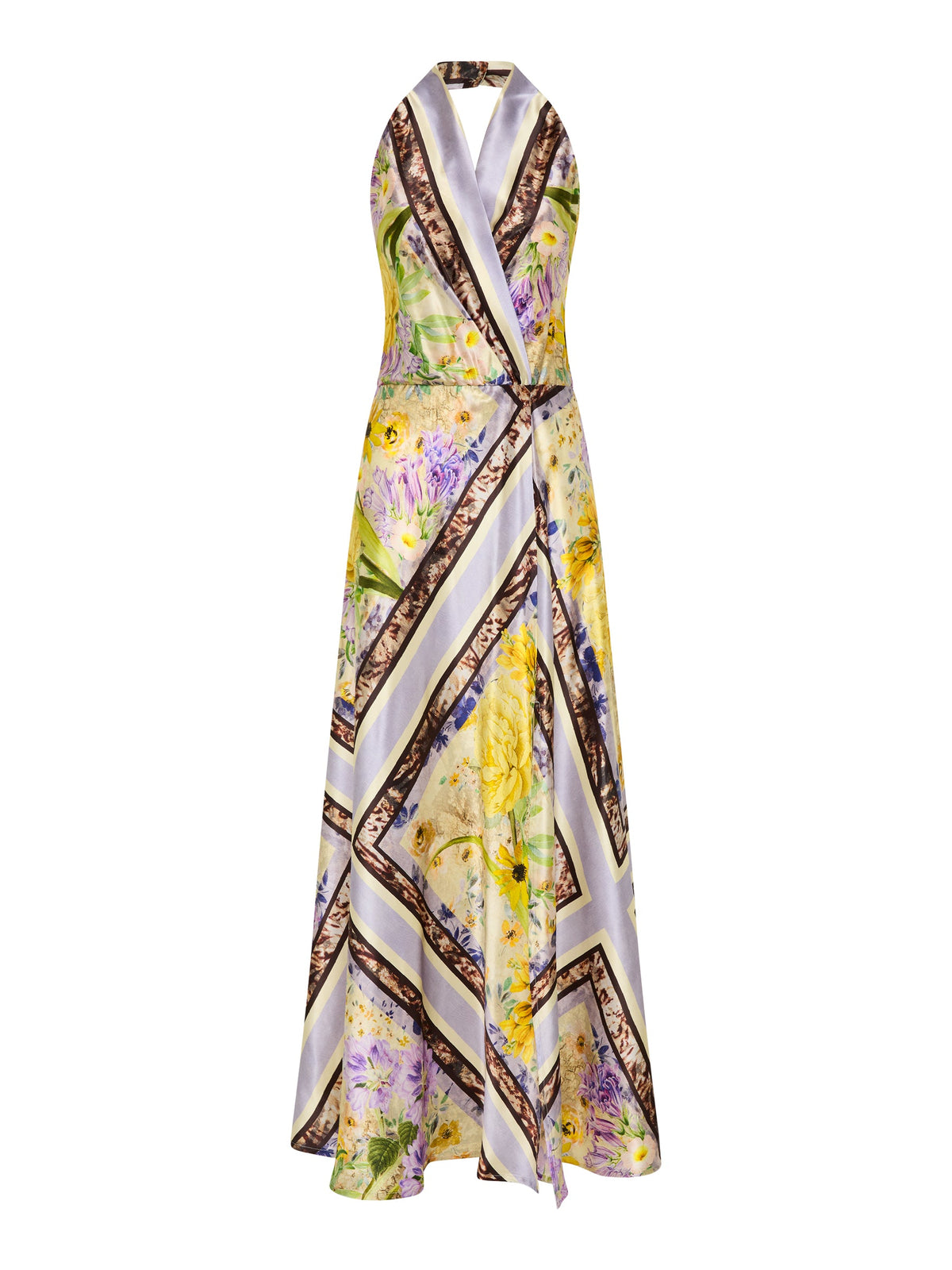 Moss & Spy Alicia Maxi dress in lilac citrus floral print, front view
