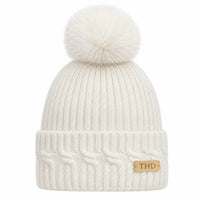 Angora Snowflake Beanie with Pompom - Off-White