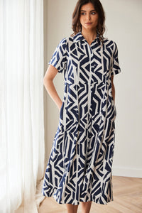 Peruzzi - Geo Block Print Dress - Navy