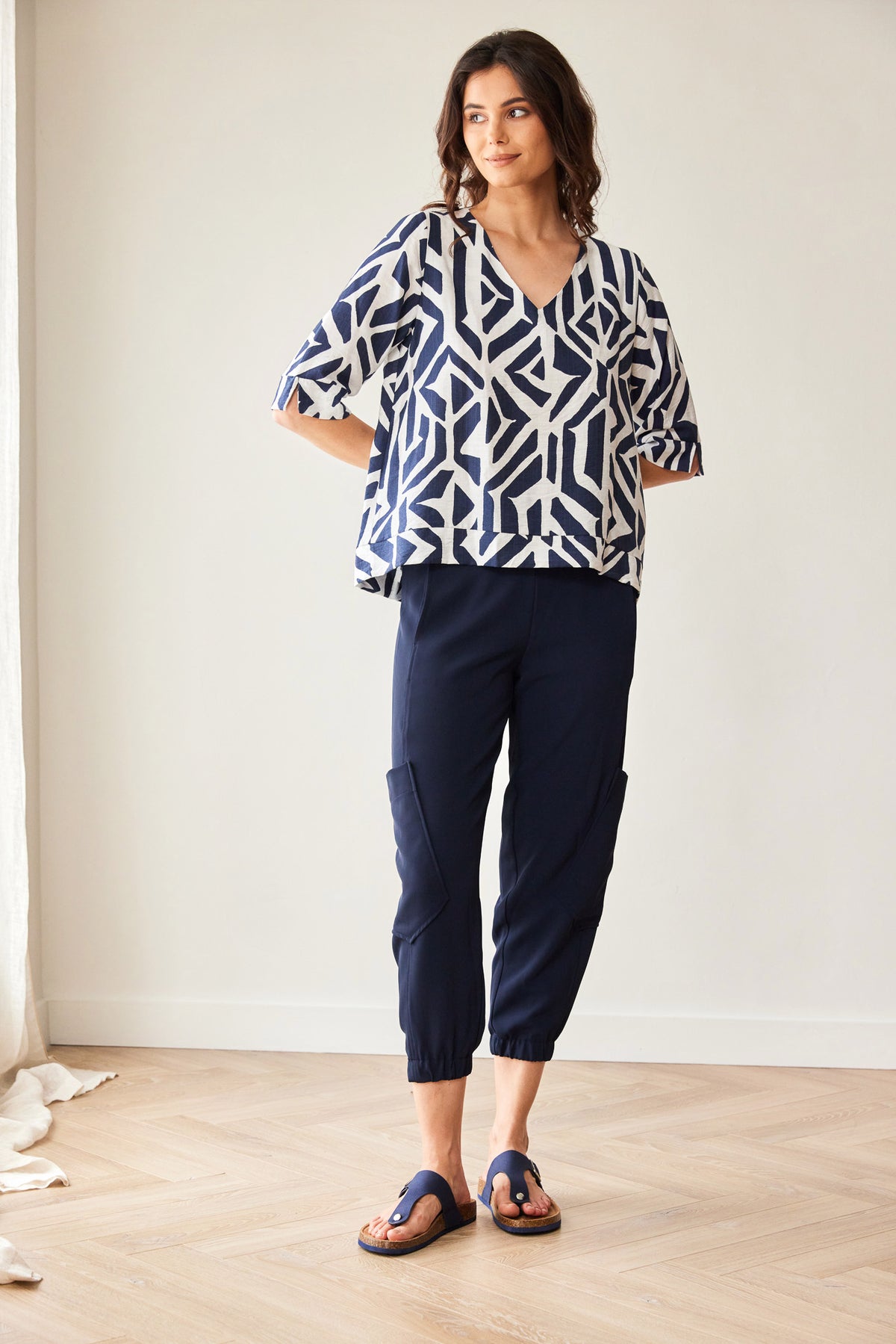 Peruzzi - Geo Block Print Top - Navy