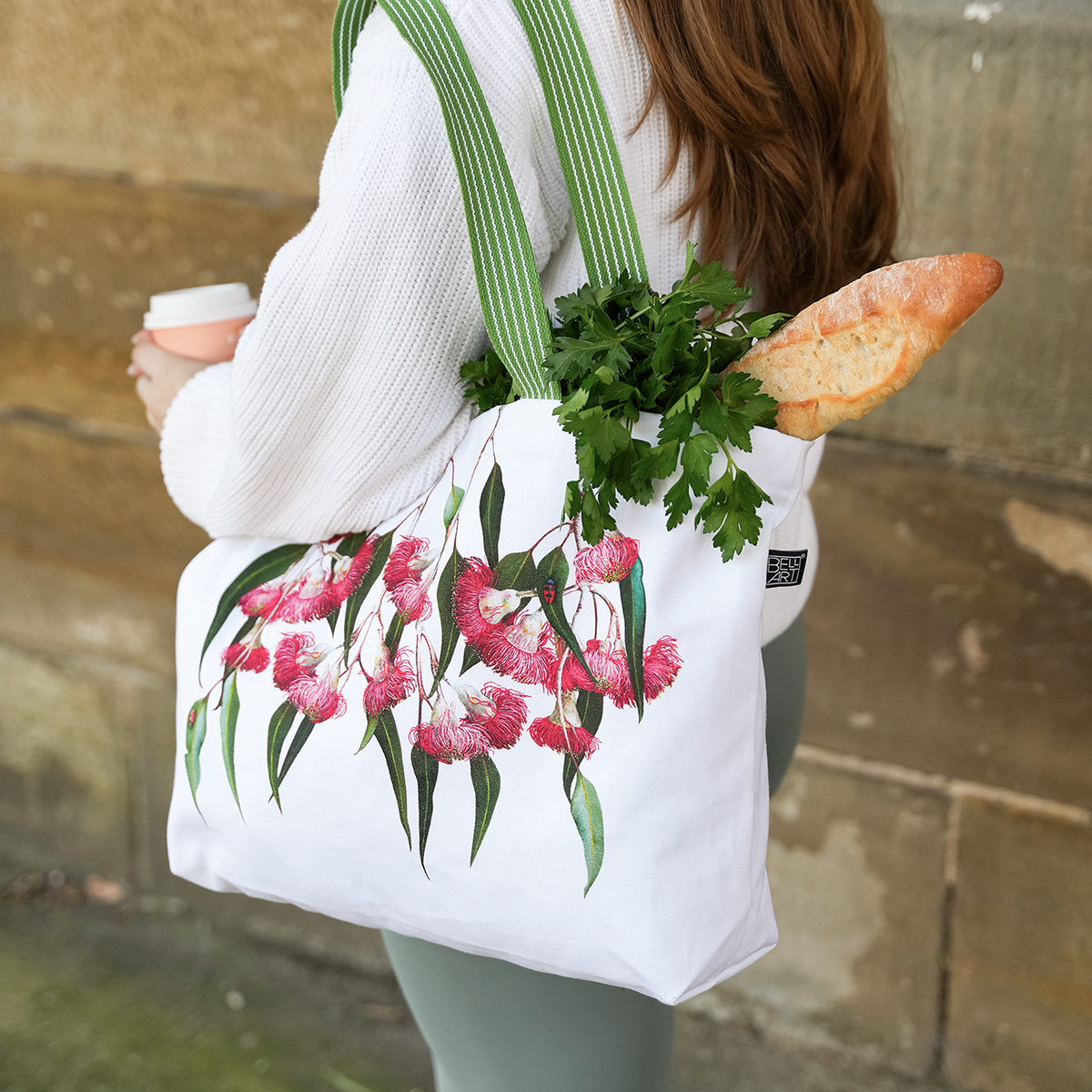 Bell Art Eucalyptus Organic Canvas Tote Bag in use