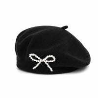 Pearl Wool Blend Beret - Black
