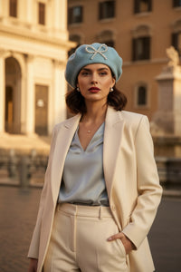 Pearl Wool Blend Beret - Powder Blue