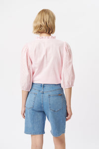 Kireina Bijou Short 70s Blue, Bermuda length A-line denim short
